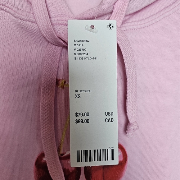 Women's UO Project Social T Cherries Graphic Cropped Hoodie Pink Sweatshirt XS - Picture 9 of 9